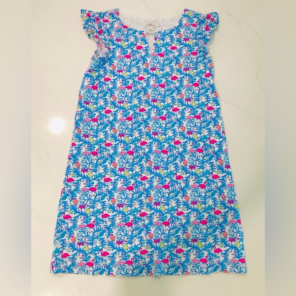 Vineyard Vines Dress Girls Flamingos Blue Porcelain Floral Summer Dress